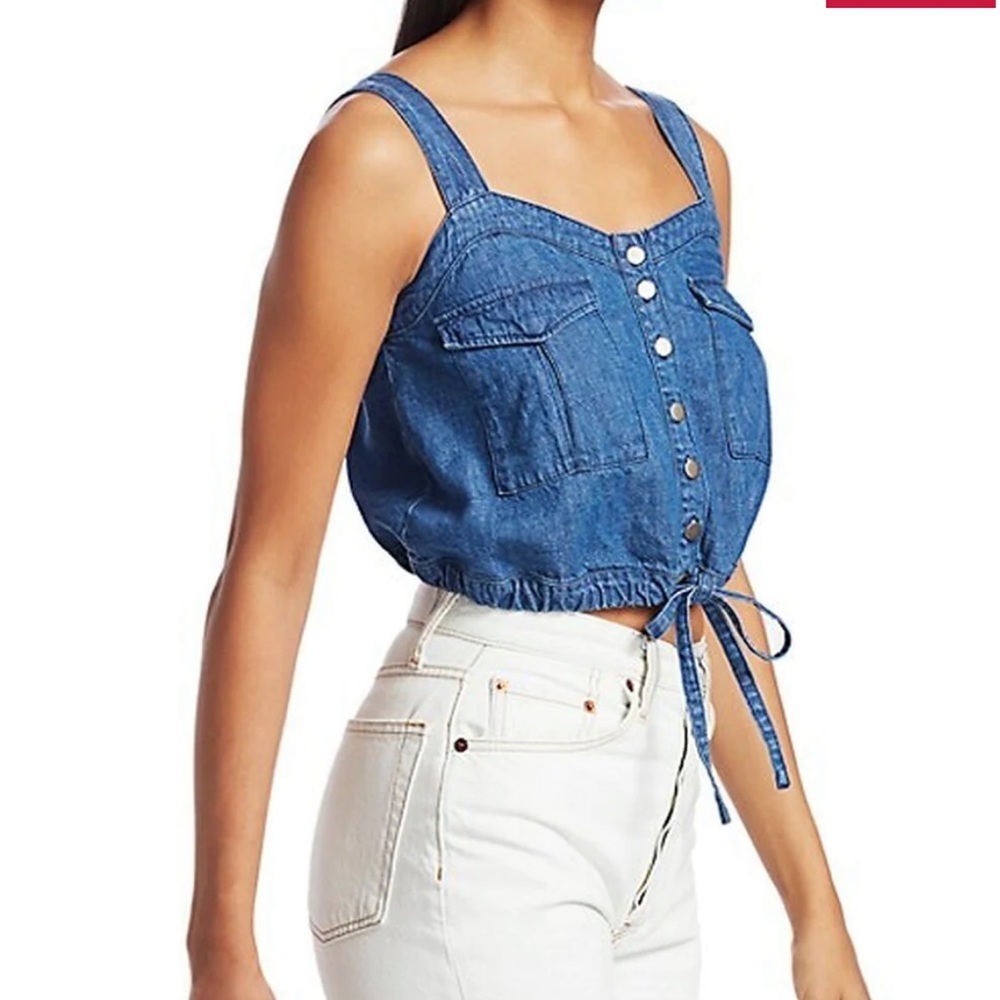 Free People Women's Palm Desert Denim Top Navy Size Medium. Excellent condition